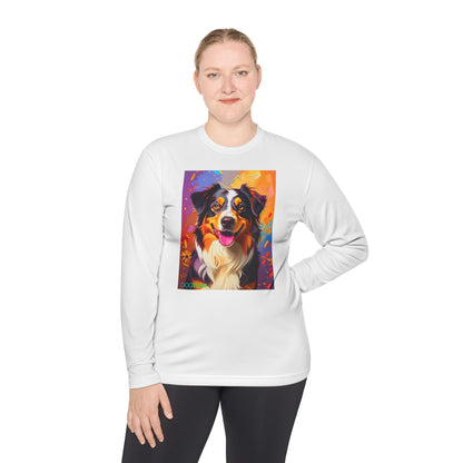 Pup Art Canvas Sport Long Sleeve Tee (Australian Shepherd)