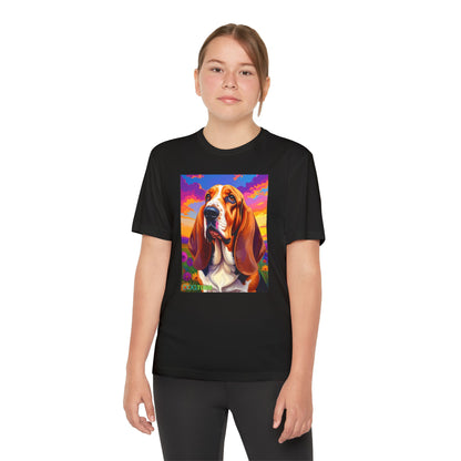 Pup Art Canvas - Kid's Sport Short Sleeve Tee (Basset Hound)