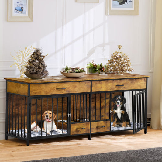 Dog Crate TV Stand with Feeder, 74.8" 
