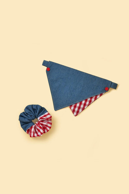 Park Day Denim Gingham Print Handmade Bandana