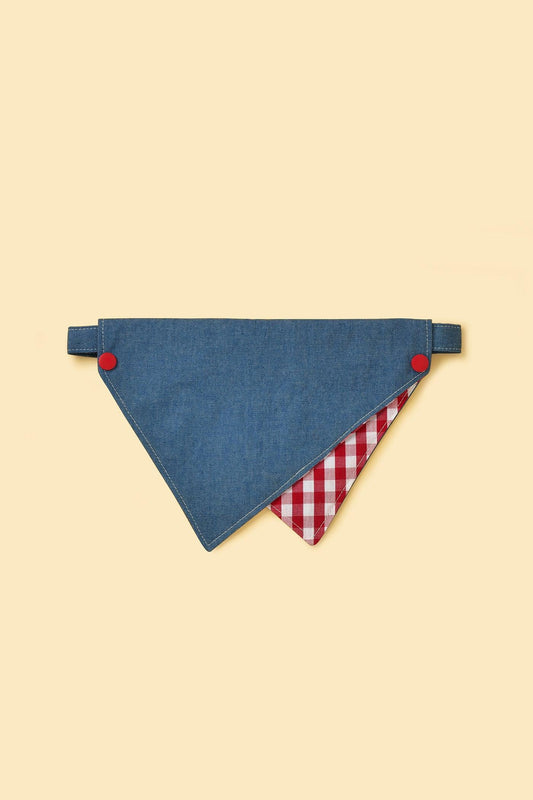 Park Day Denim Gingham Print Handmade Bandana