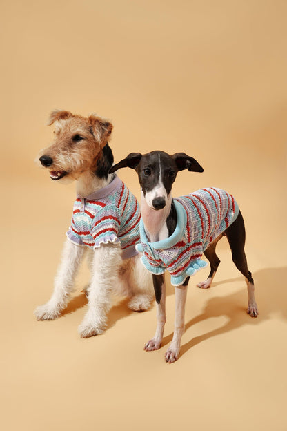 Pet & Me Spring Summer Lavender Ruffle Crochet Short Sleeve Polo Shirt