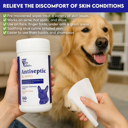 Extra Large Pet Wipes for Dogs & Cats – Hypoallergenic, Deodorizing Grooming Wipes for Paws, Butt, Ears & Eyes – Aloe & Vitamin E for Sensitive Skin – Travel-Friendly Cleaning (60ct, Made in USA)