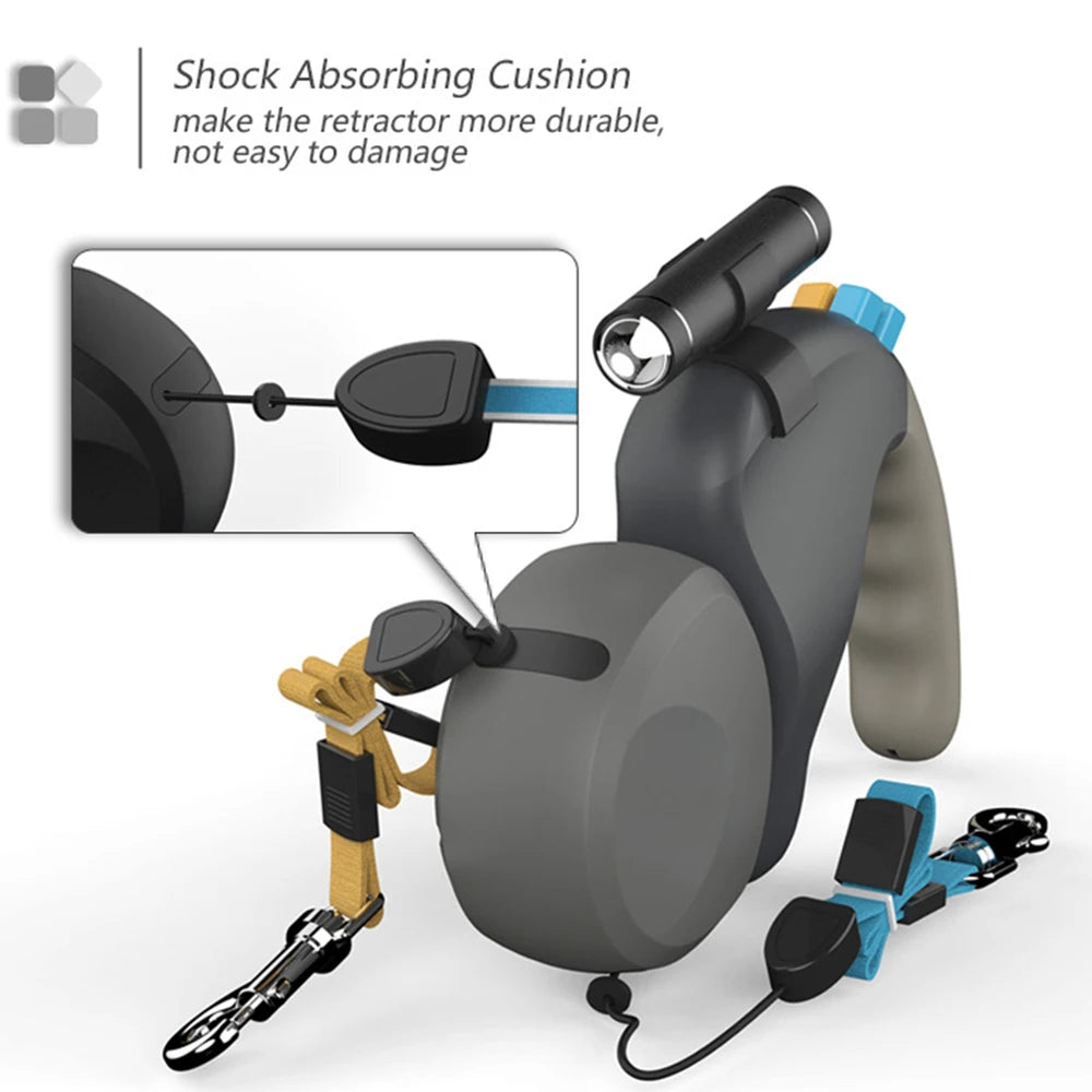 Retractable Double Pet Supplies Rotation Pet Rope with Light Dual Dog