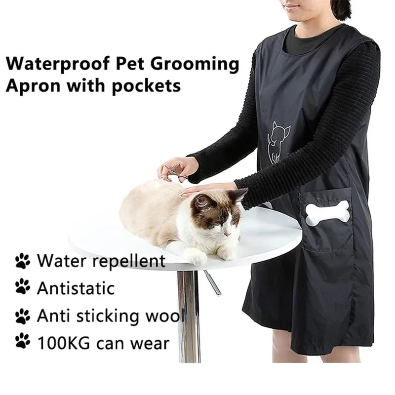 Waterproof Nylon Dog Grooming Apron with Pockets