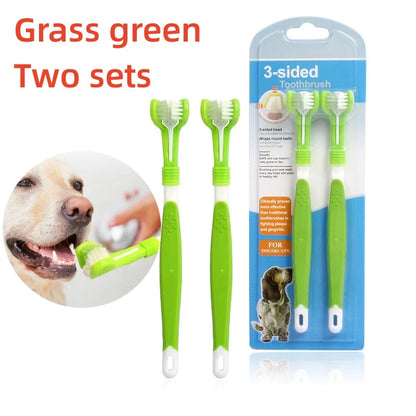 Pet Toothbrush Kit Dental Care Three Heads Dog Toothbrush Finger