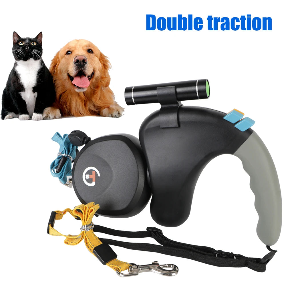 Retractable Double Pet Supplies Rotation Pet Rope with Light Dual Dog