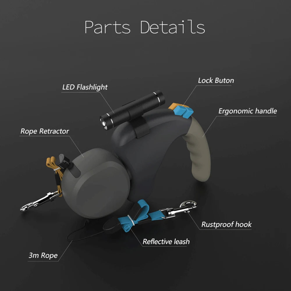 Retractable Double Pet Supplies Rotation Pet Rope with Light Dual Dog