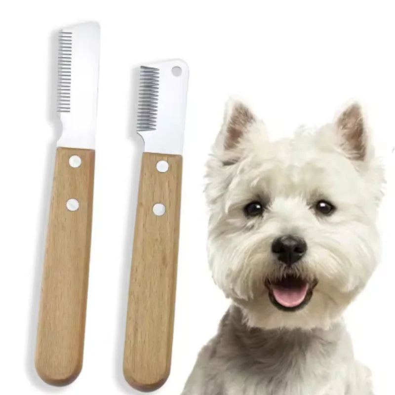 Professional Dog Comb with Stainless Steel Blade Wooden Handle Pet