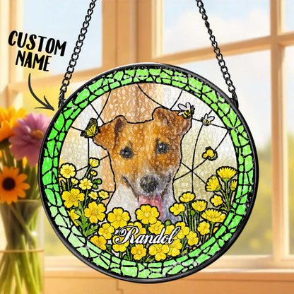 Custom Pet Portrait Stained Glass Suncatcher – Personalized Pet Keepsake Memorial Gift for Dog & Cat Lovers
