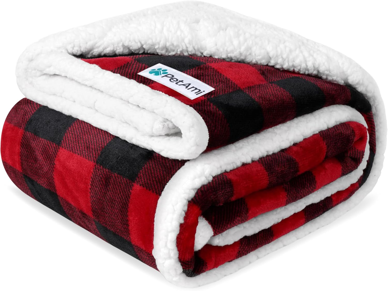 Waterproof Dog Blanket for Medium Large XL Dog Sherpa Fleece, Reversible Soft Washable 80X60 Checker Plaid Red