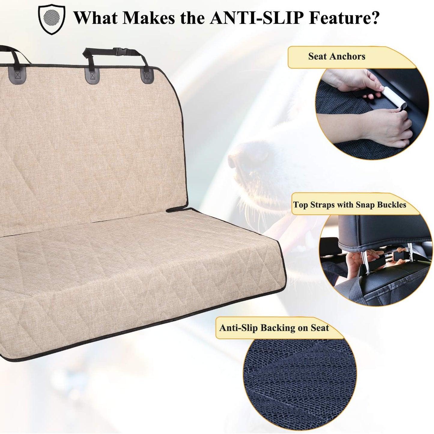 Car Seat Cover for Dogs, Heather Khaki, 46" L * 52" W