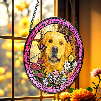 Custom Pet Portrait Stained Glass Suncatcher – Personalized Pet Keepsake Memorial Gift for Dog & Cat Lovers
