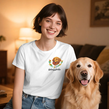 Custom Embroidered-Style Pet T-shirt – Personalized T-shirt with Pet Name & Wreath