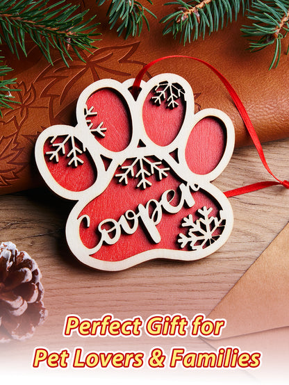 Personalized Dog Paw Snowflake Ornament – Custom Name Christmas Tree Decoration