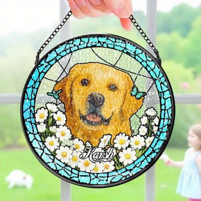 Custom Pet Portrait Stained Glass Suncatcher – Personalized Pet Keepsake Memorial Gift for Dog & Cat Lovers
