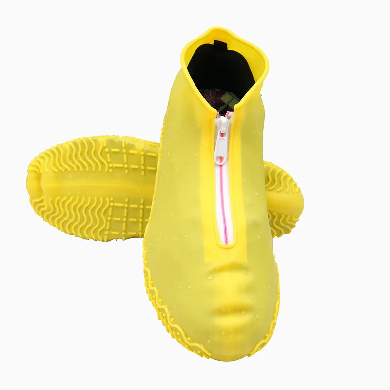 New Waterproof Zipper Silicone Shoe Cover Rain Boots Unisex Outdoor Solid Non-Slip Non-Slip Wear-Resistant Reusable Shoe Cover